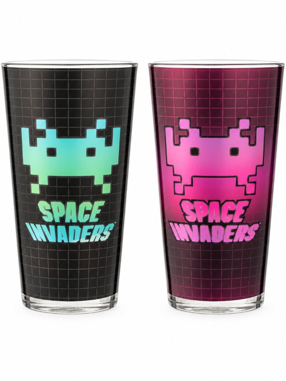 Space Invaders 16 oz Glasses Set of 2 Retro Arcade NIB